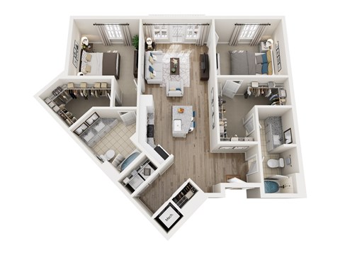 Floor plan for 2 beds, 2 baths, 1114 sqft